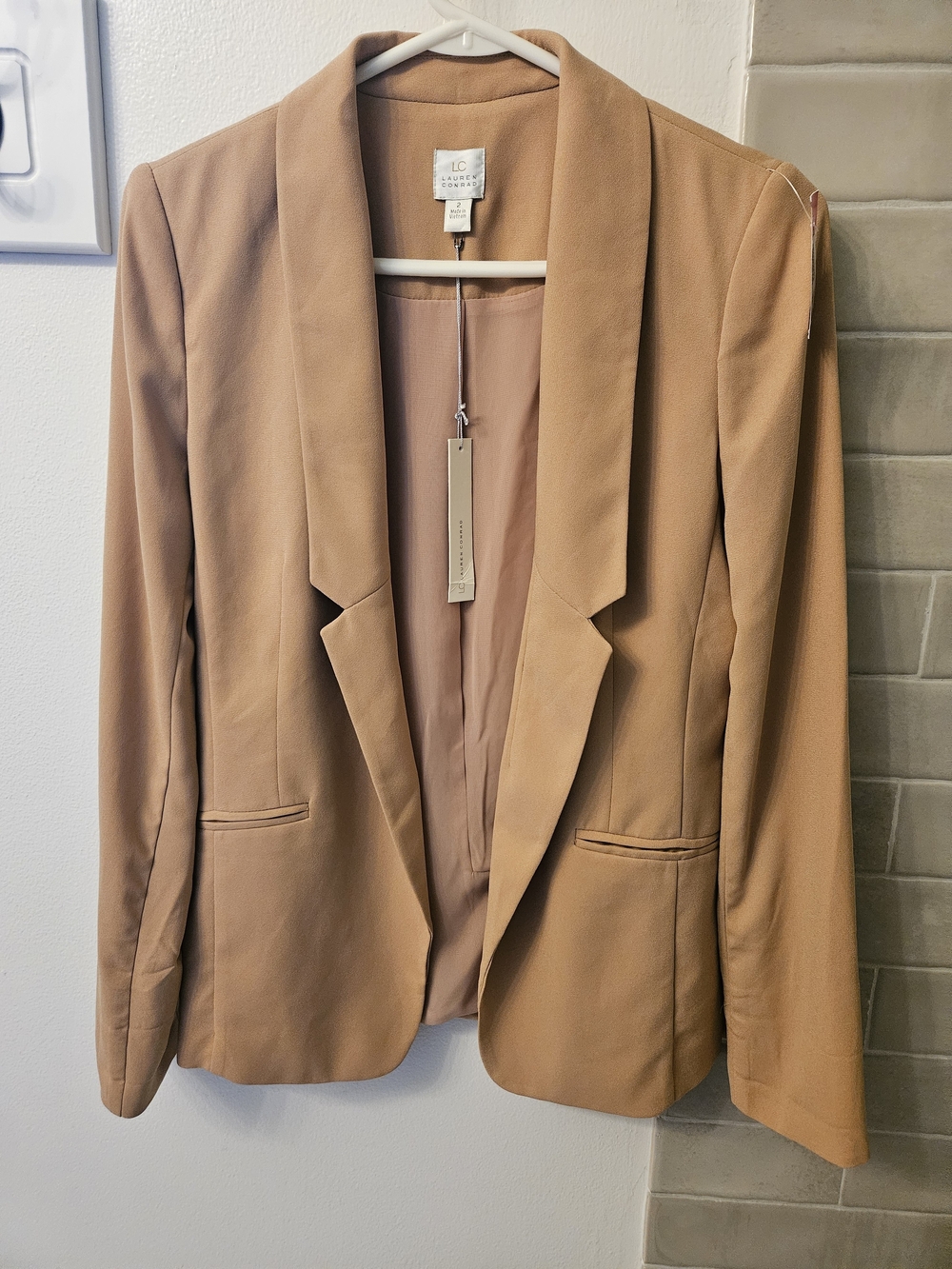 LC Lauren Conrad Camel Open-Front Blazer